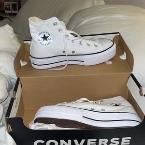 White platform canvas hightop converse